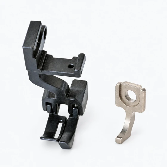 Edge-guided presser foot, right, 2 mm; rear feed. Closed type.